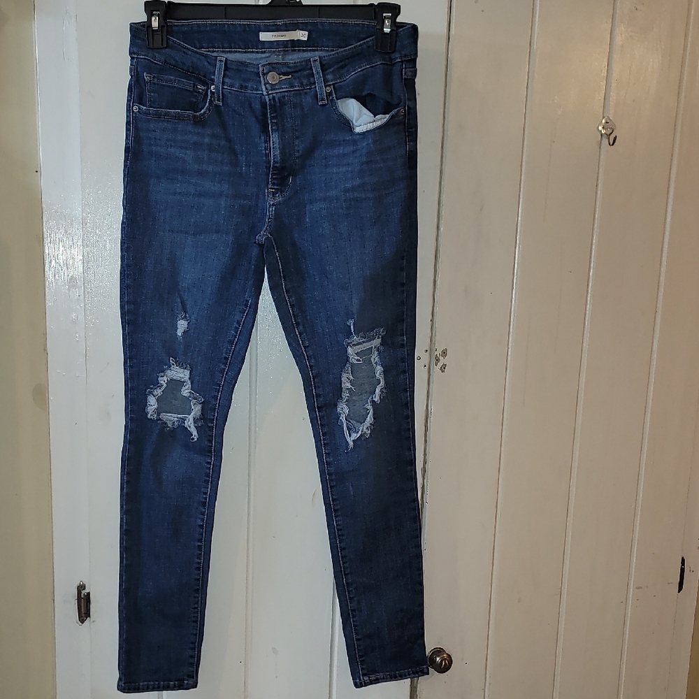 Signature by Levi Strauss Blue Skinny Jeans with Distressed Details